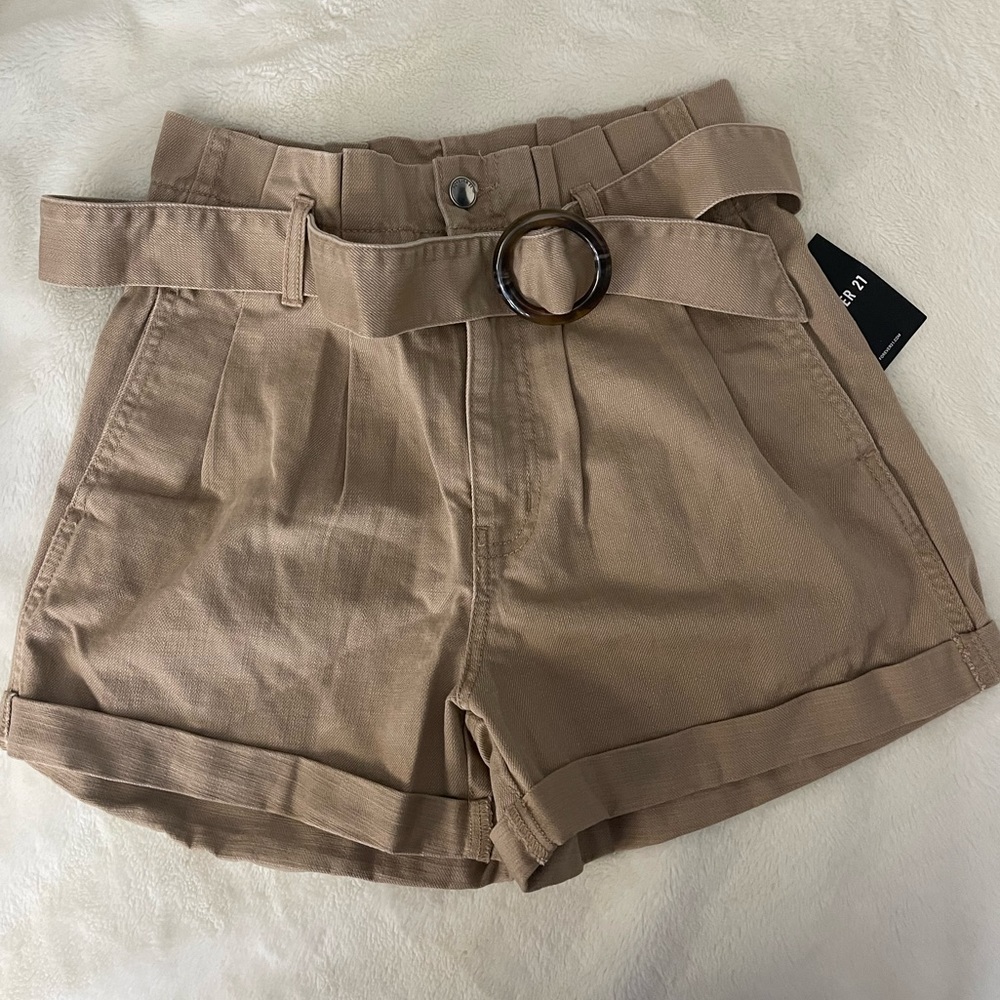 Khaki Denim High Waisted Shorts
